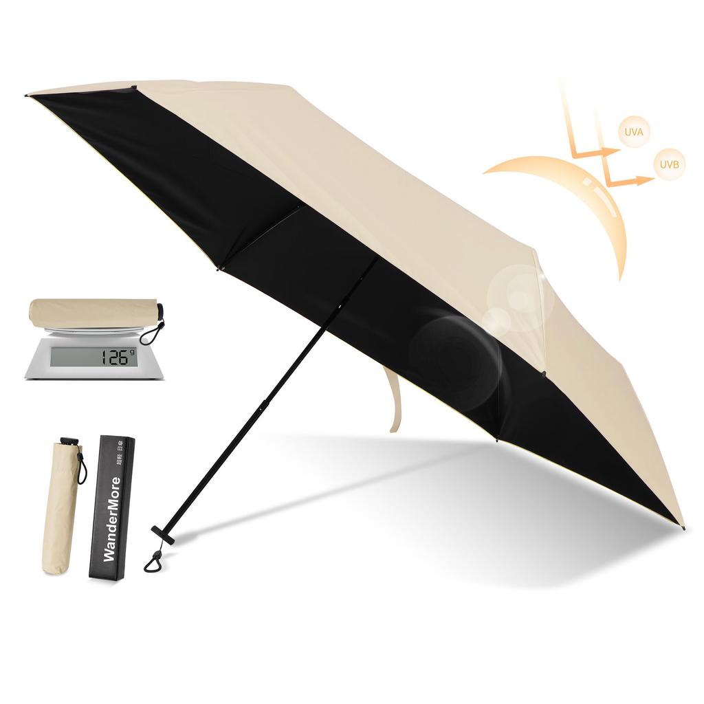 WanderMore Folding Parasol with UV Light Heat and UV Protection for Sun and for Men and 6 UV Sunbaria Windproof and Heatstroke 50cm Protection, 100%