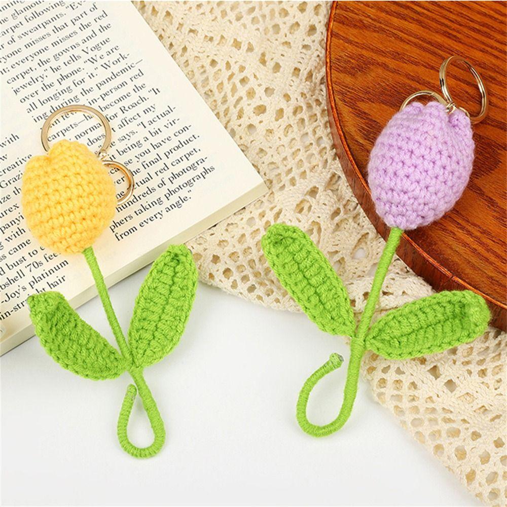 Sweet Cute Crochet Flowers Cartoon Weaved Keyrings Girl Women Knitted Keychain Car Pendant