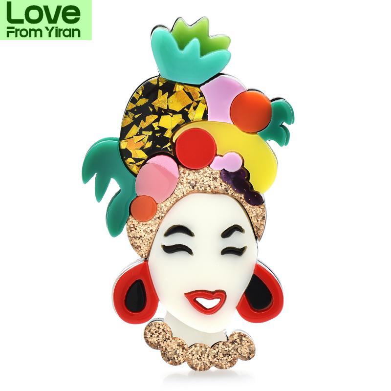 Multicolor Acrylic Fruit Queen Brooches Pineapple Banana Cherry Happy Women Brooches Designer Stylish Jewelry Chic Style Souvenir GiftFashion Jewelry