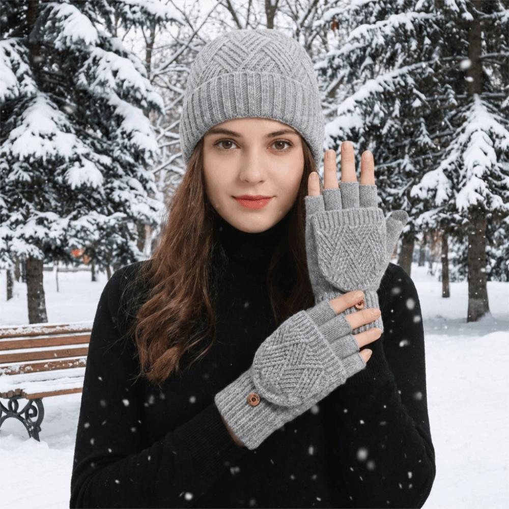 Flip Plush Gloves Solid Color Winter Mittens Fashion Half Finger Gloves Autumn