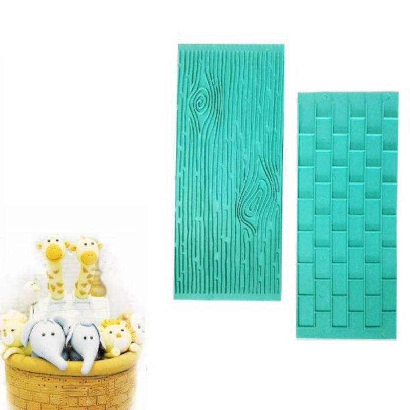 2 Pcs / Set Texture Silicone Mold Of Tree Bark + Brick Wall Silicone Mat Fondant Cake Decorating Tools Bakeware