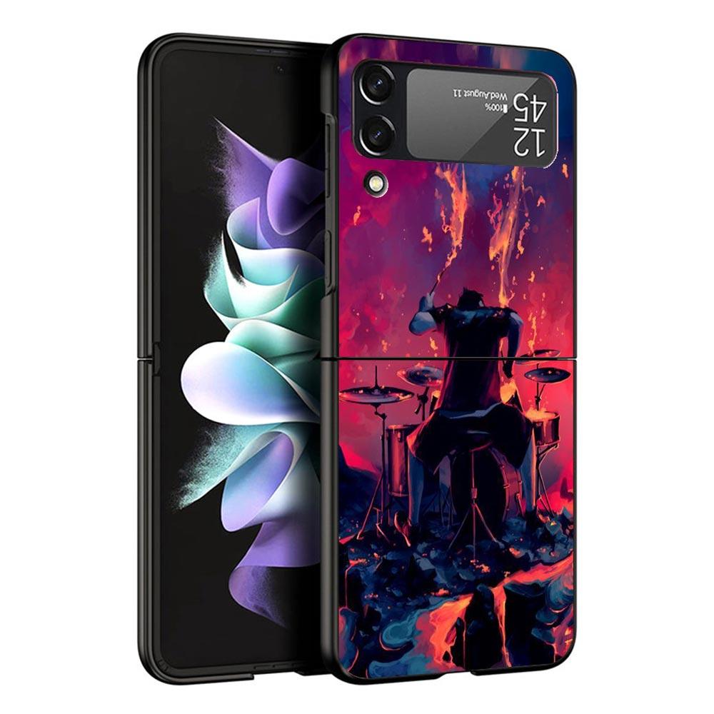 Musical Instrument Drum Rock Black Phone Case For Samsung ZFlip7 ZFlip6 ZFlip5 ZFlip4 ZFlip3 5G Hard Protective Galaxy Z Flip 3