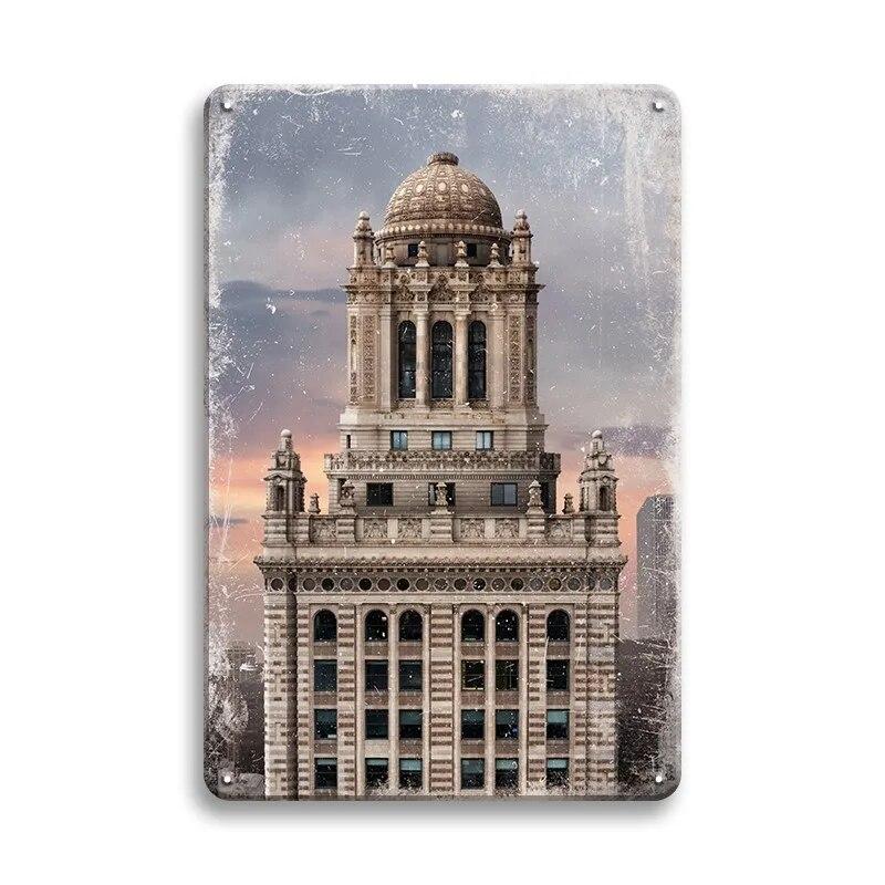 Beautiful City Landmarks Retro Posters Paris Dubai Building View Metal Tin Sign Living Room Bedroom Home Decorative Art Painting