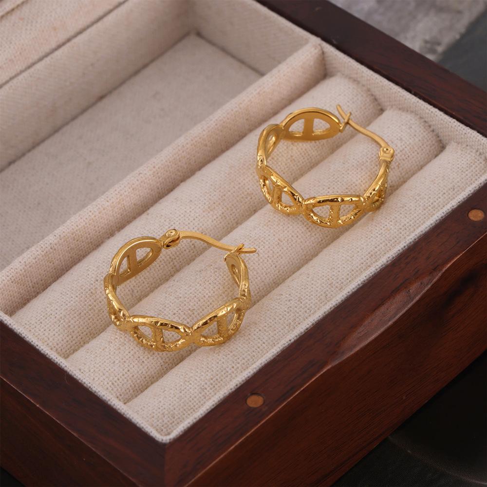 Серьги Niche Design из титановой стали с геометрическим узором, женские серьги в японском стиле с французским ретро-тиснением, позолоченные 18-каратным золотом