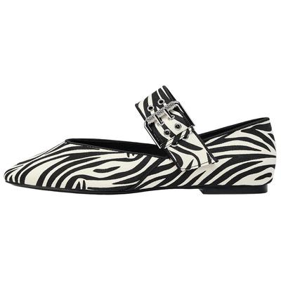 Хлопок Животный принт Пуговица Круглый носок Балетки Повседневная обувь Женские балетки Зебра 13505510-38