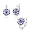 2023 New Natural Blue Tanzanite Flower Design Fine Jewelry Set 925 Sterling Silver Ring Earring for Women Nice Gift