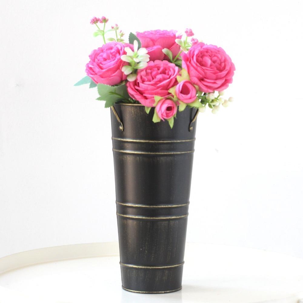 Retro Style Iron Vase Pastoral Style Flower Pot New Flower Arranging Bucket Office