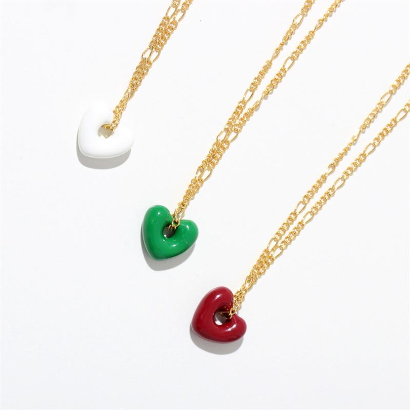Necklace, sweater necklace, high-end enamel coated colorful heart necklace