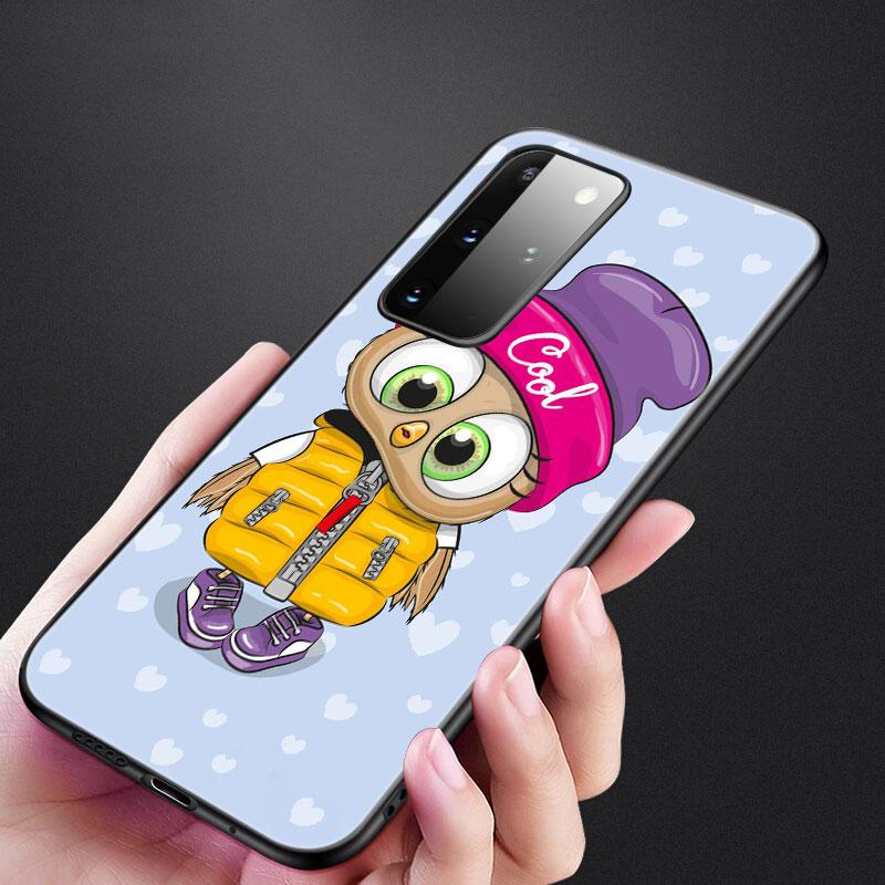 Cartoon Owl Cute Owls Phone Case For Samsung Galaxy S20 S21 FE S10 Lite Note 20 10 Lite S8 S9 S10E S10 Plus Ultra Black Cover