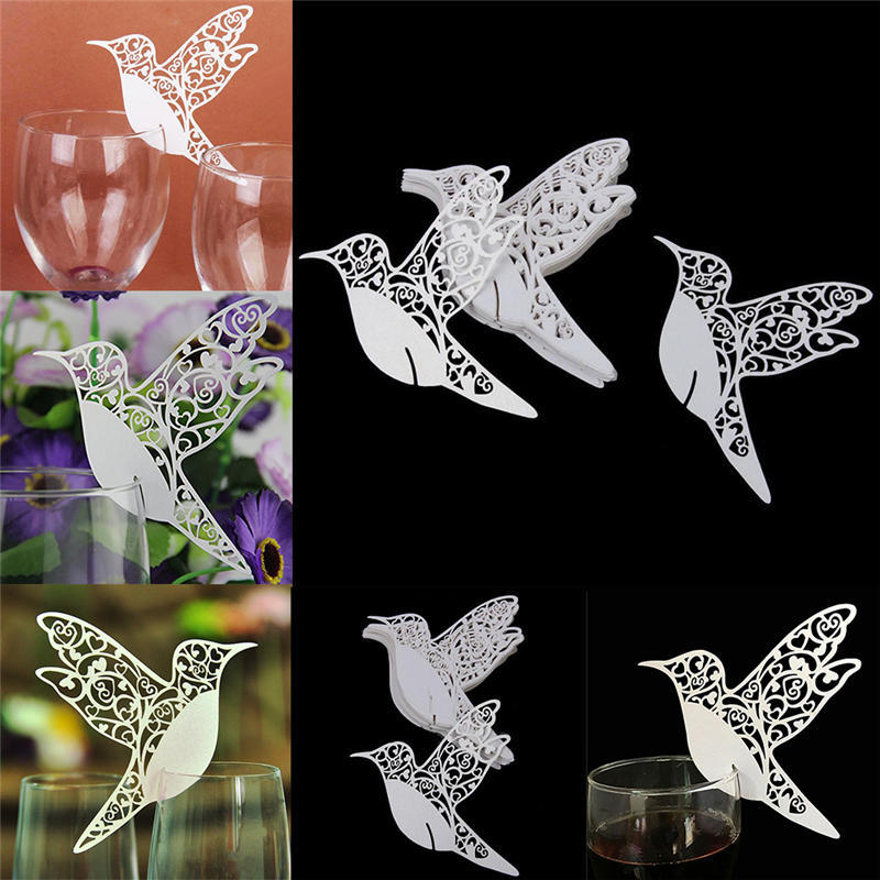 Птица Свадебные карточки с именами для бокалов вина лазерная резка на перламутровой карточке