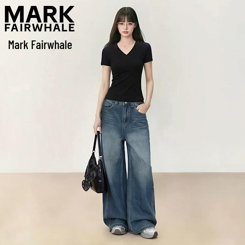 Mark Fairwhale Женская футболка с V-образным вырезом, приталенного кроя, с короткими рукавами