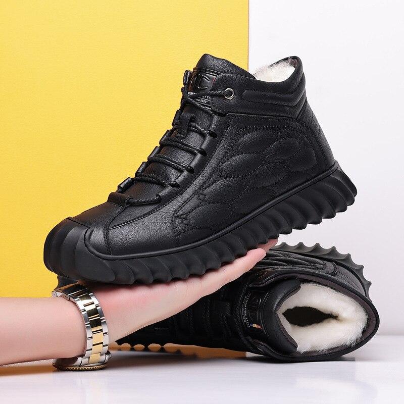 Зимние теплые мужские ботинки, кожаные шерстяные меховые уличные зимние ботинки ручной работы, водонепроницаемые рабочие нескользящие ботильоны