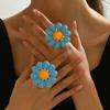 Кольцо с цветком для женщин Синие лепестки Большое Богемное цветочное кольцо Большой цветущий цветок Кольцо из цинкового сплава для свадьбы Праздничные ювелирные подарки