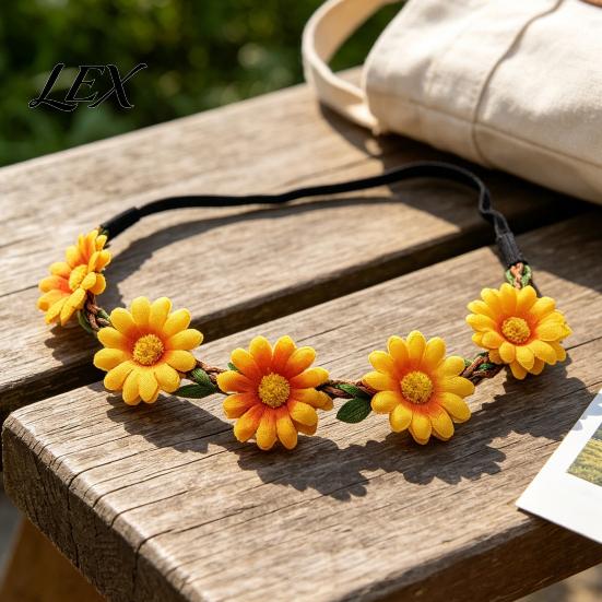 Floral Hair Accessory for Beach Vacation Sunflower/Daisy Wreath Headband Women Girls, Flower Headpiece, Adjustable Travel Photography Silk Crown