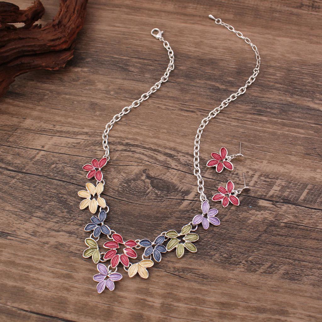 Цветные серьги-листья, ожерелье, набор, ожерелье из крупных звеньев с листьями, серьги, ожерелье, женский набор украшений