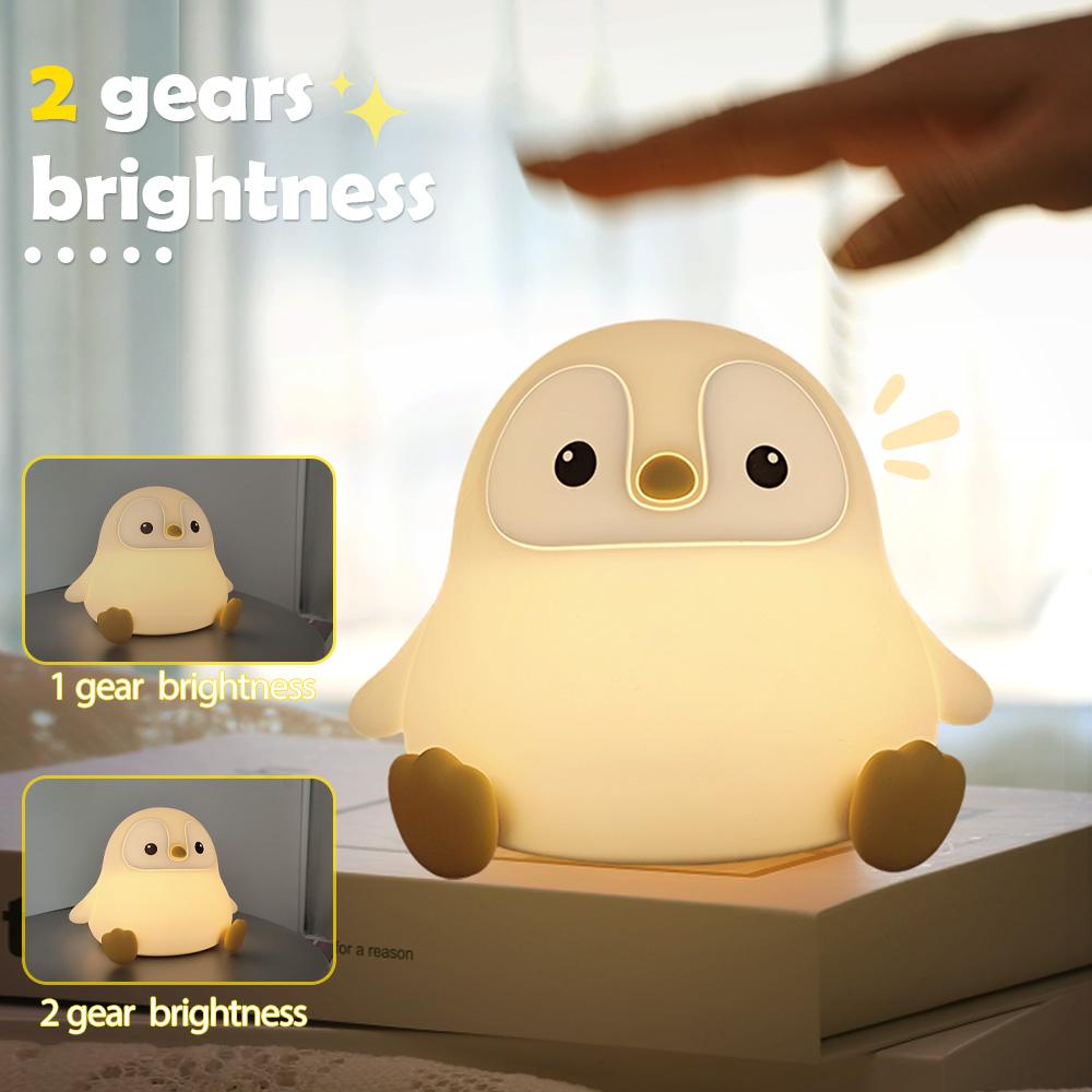 Novelty Penguin Night Light for Kids Rechargeable Timing Silicone Sleeping Nightlight Touch Beside Lamp for Nursery Room
