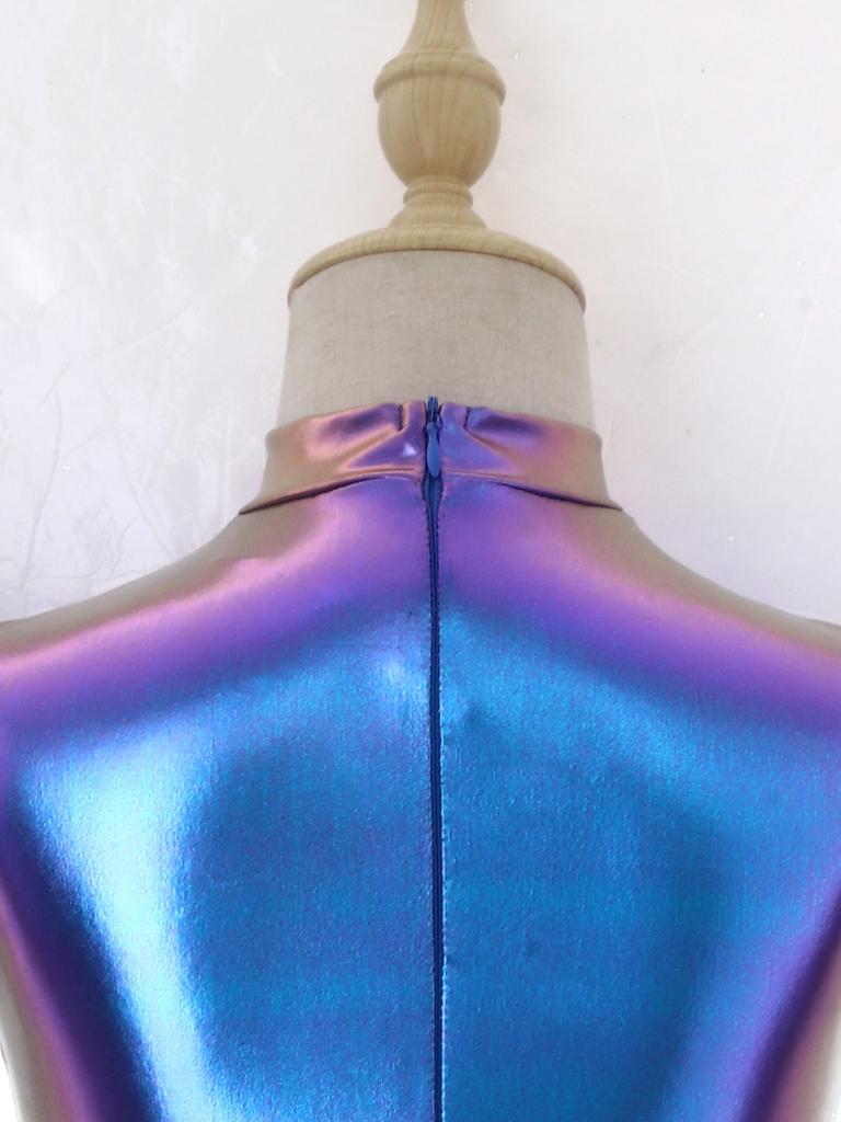 Переливающееся инопланетное платье-пачка для девочек, Блестящий костюм с воротником-стойкой, летящими рукавами и молнией на спине, Для сценических выступлений и вечеринок