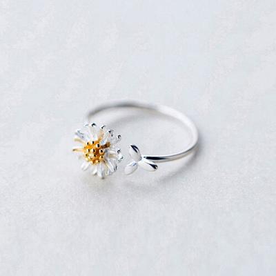 Серебро 925 Ежедневное Открытое Многослойное Кольцо Кольцо с Цветком Маргаритки R008