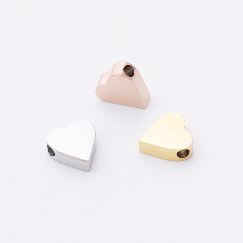 Зеркальные бусины из нержавеющей стали в форме сердца с маленьким отверстием для самодельных украшений (1,8 мм)