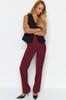 Women's Trousers Fashion New Season Burgundy Straight Straight Cut High Waist Ribbed Stitched Woven Trousers