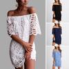 Женское мини-платье с открытыми плечами и цветочным кружевом, летнее расклешенное свободное короткое платье с короткими рукавами для пляжных вечеринок в ночных клубах