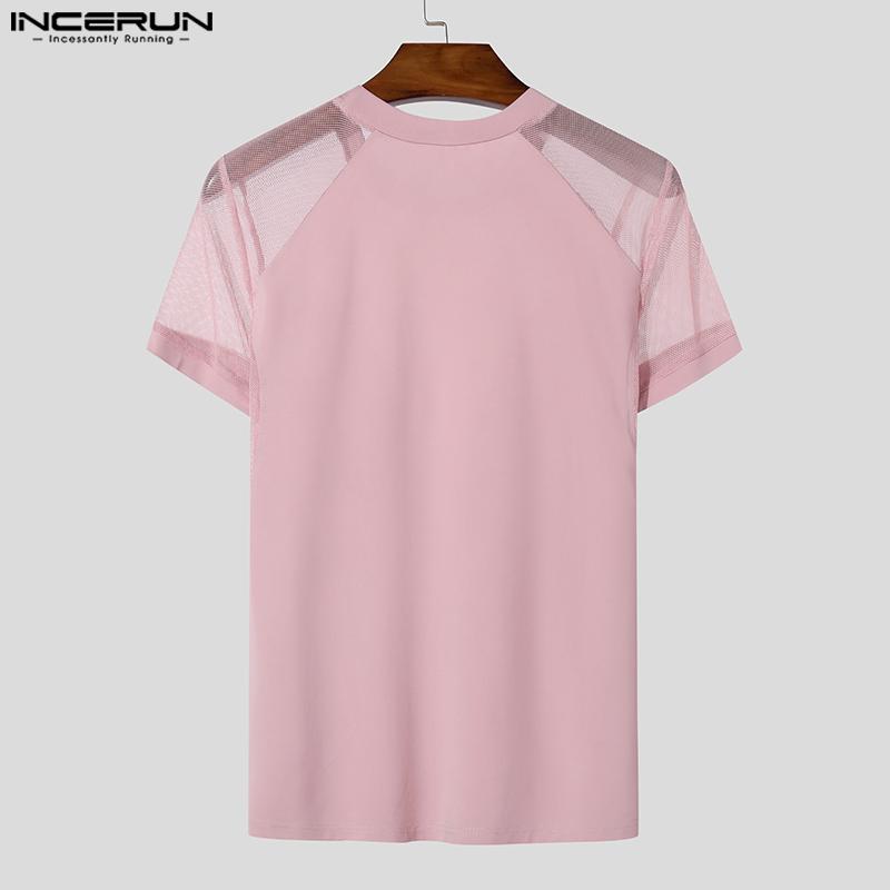 INCERUN Мужская летняя сетчатая футболка с коротким рукавом, лоскутная одежда для вечеринок и клубов