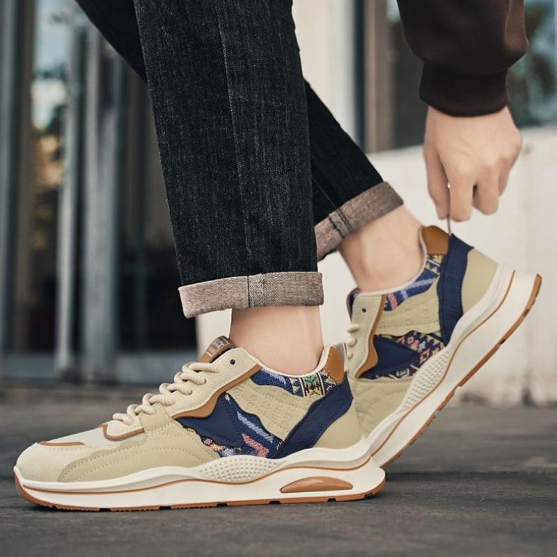 Fashion Popular Man's Pu Leather Sneakers Spring Autumn Lace-up Fabric Platform Casual Shoes Loafers Fashion Breathable Vulcanized Shoes