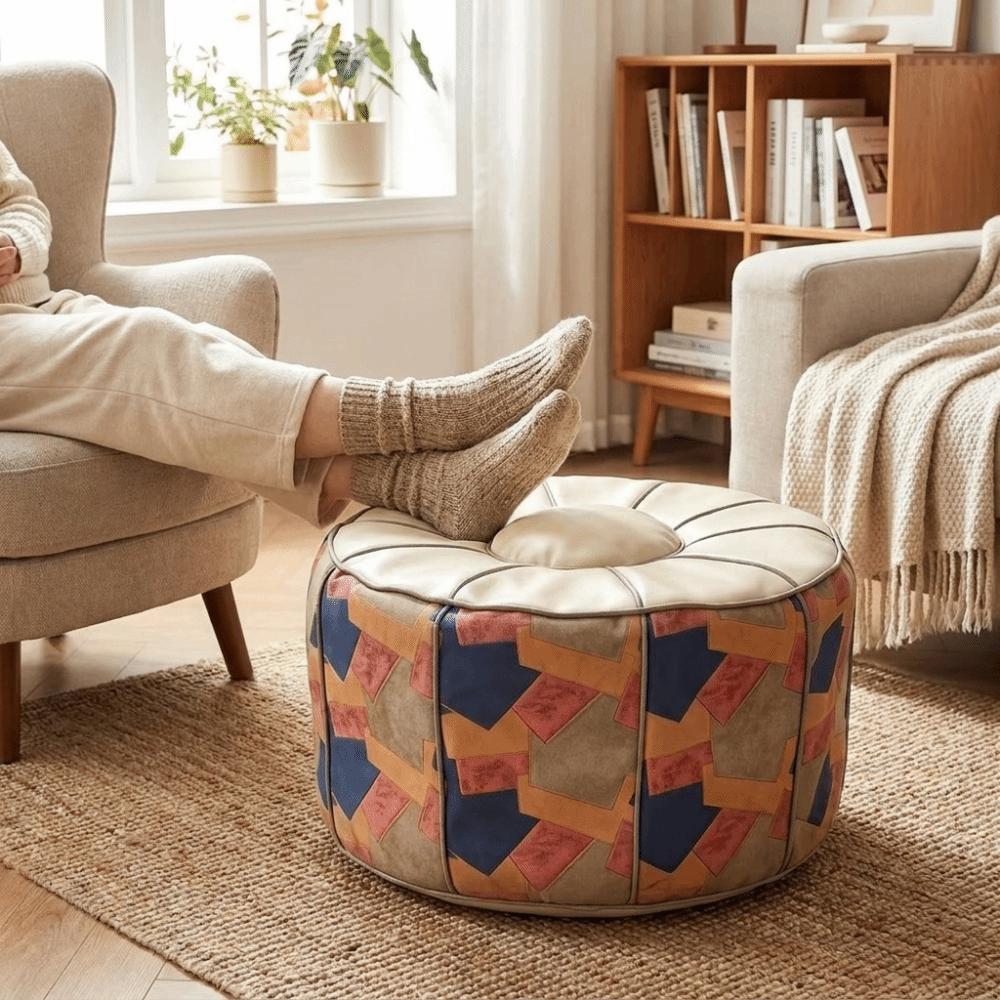 Unfilled Sofa Stool Cover PU Leather Storage Bag Space Saving Footstool Cover Dorm Room