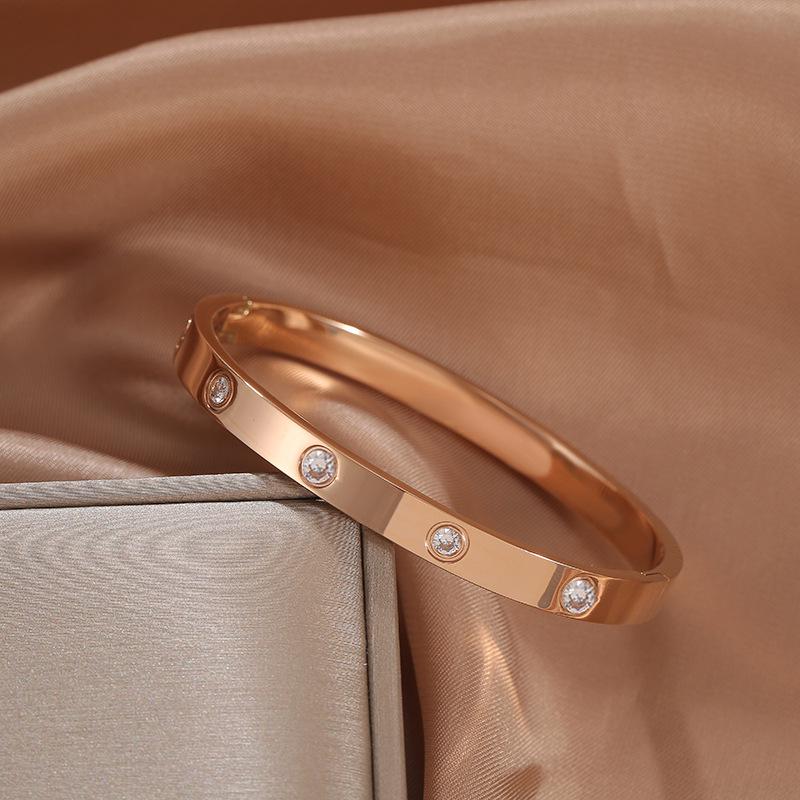 18k Rose Gold Diamond Buckle Bracelet - Korean Stylish Design, High-End Jewelry