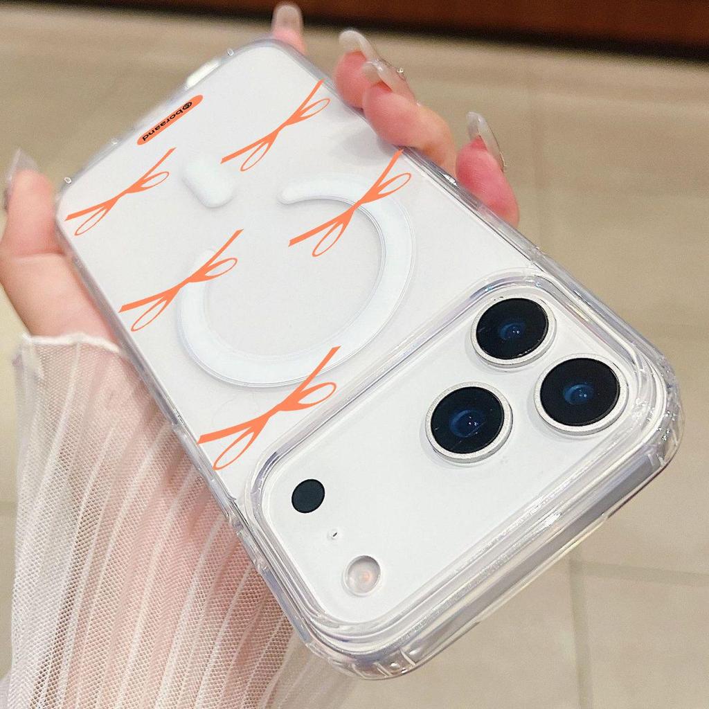 Прозрачный жесткий чехол из акрила с магнитным узором в виде банта для Apple 17 Pro Max