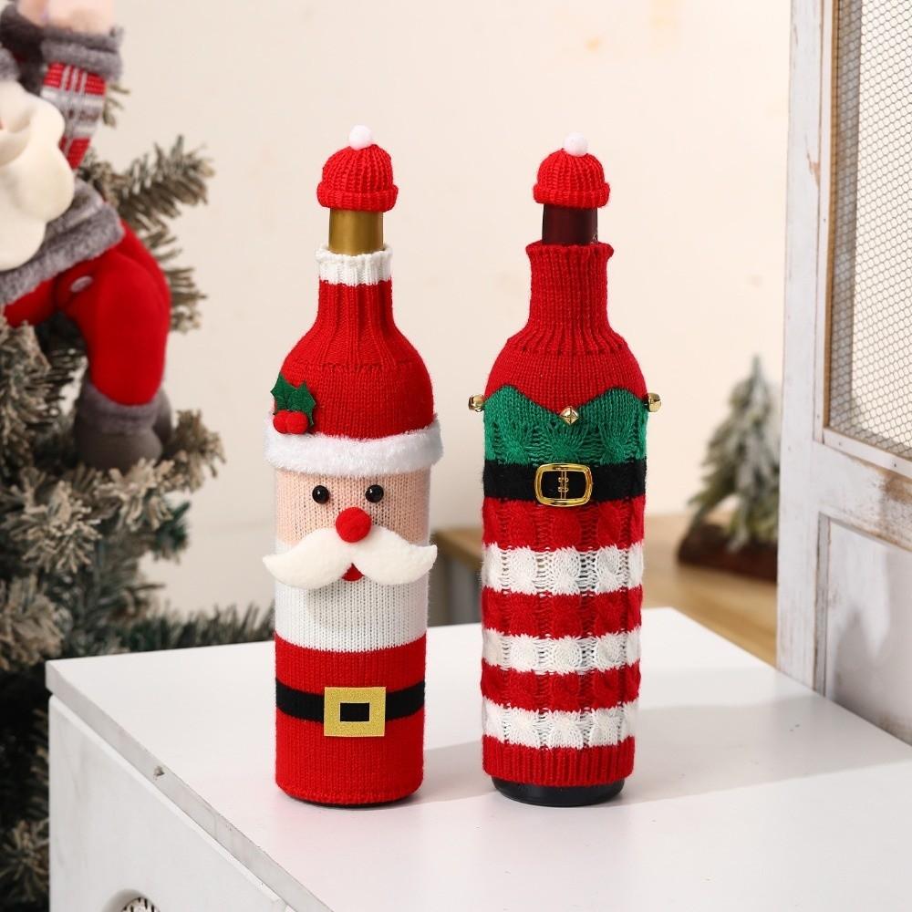 Knitted Wine Bottle Cover with Mini Santa Hat Beer Bottle Cover Cute Holiday Decoration Gift