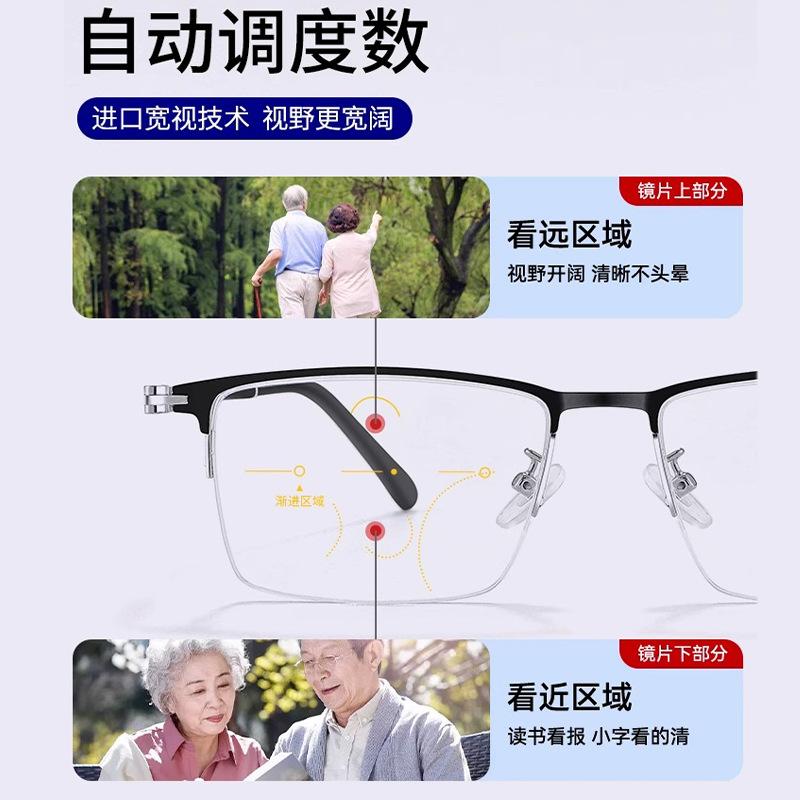Anti-blue light reading glasses, multifocal lenses for distance, intermediate, and near vision, high-end metal frames, lightweight design9029Good