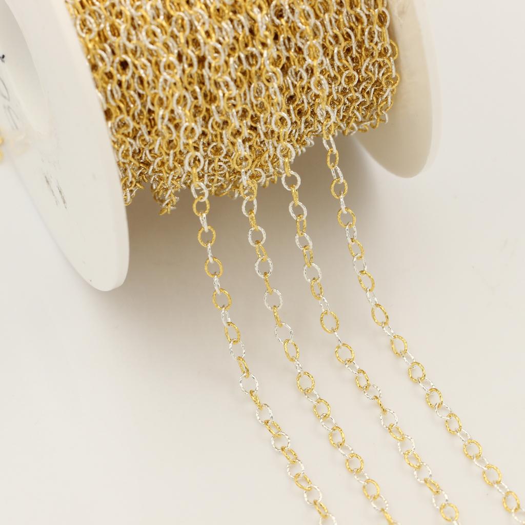 Vintage Two Tones Cable Chain Real Gold Filled with Sterling Silver Chain Bulk Making Jewelry Bracelet Necklace