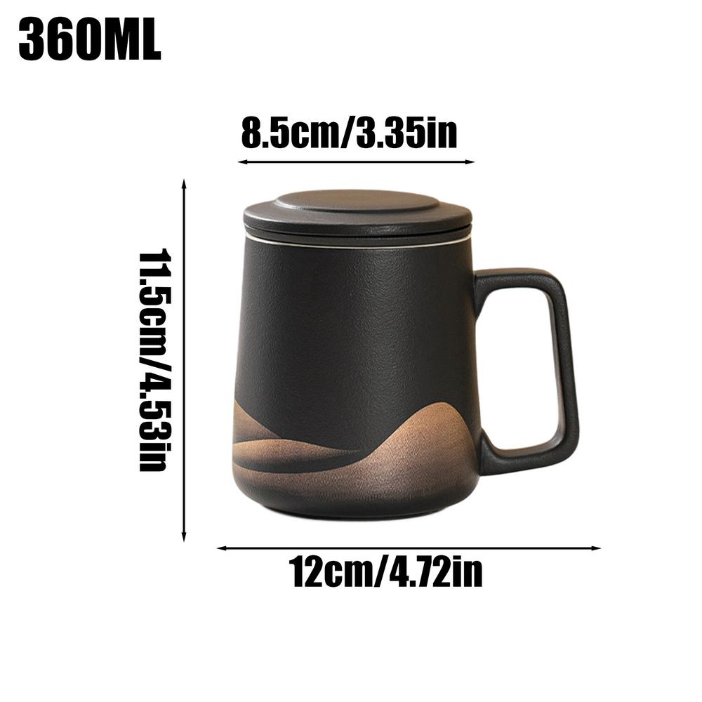 Tea Infuser Mug 360ml Matte Ceramic Tea Infuser Tumbler Hand-Painted Black Glaze Tea Brewer Vintage Filter Tea Kettle For Green
