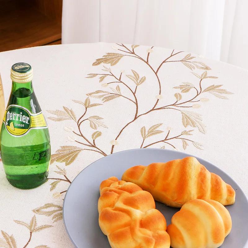 Round Tassel Embroidery Tablecloth Heavy Weight Cotton Linen Fabric Table Cover Kitchen Dining Restaurant Banquet Tabletop Decor