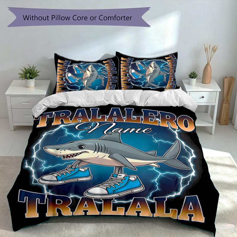 3pcs Custom Name Italian Brainrot animal Set,Includes 1 Duvet Cover and 2 Pillowcases,All-season Bedroom Decor