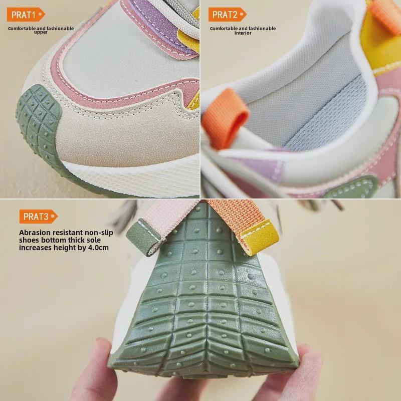 Корейские новые папины туфли для женщин, осень 2024 г., студенческие беговые и повседневные туфли, толстая подошва, увеличивающие рост, модель BN016-1