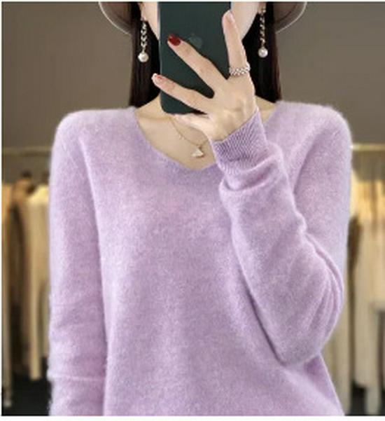 Light Luxury Women's V-neck 100% Wool Sweater - Autumn/Winter Versatile Knit Fashion Trend