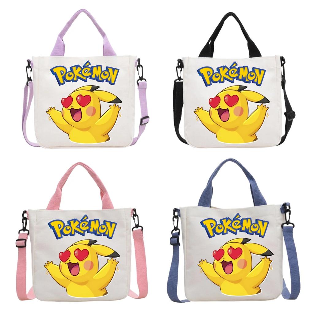 Канвасная сумка через плечо Pokemon с принтом в виде мультяшного Пикачу, модная портативная сумка для путешествий, покупок, хранения, большая вместимость