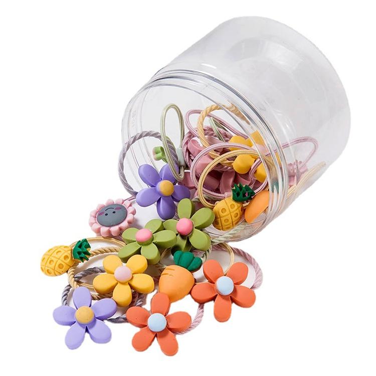 20Pcs Per Can Pineapple Fruit Cute Candy Colors Cartoon Elastic Hair Band for Kids