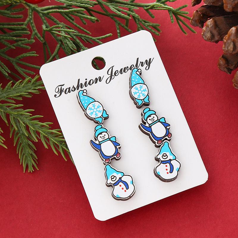 Горячая Распродажа Новая Рождественская Серия Деревянные Серьги Рождественская Елка Колокольчики Снеговик Серьги-Пуссеты Набор