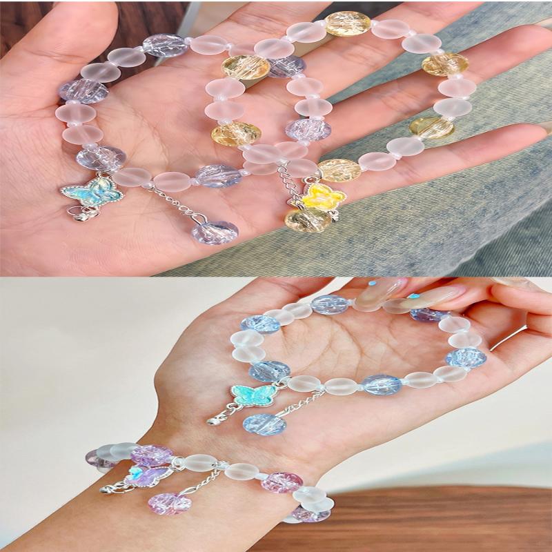 Корейский Розовый Цветы Подвеска-бабочка Браслет из бусин для женщин Сладкие Бусины Цепочка Браслеты Подарки Ювелирные изделия для девушки