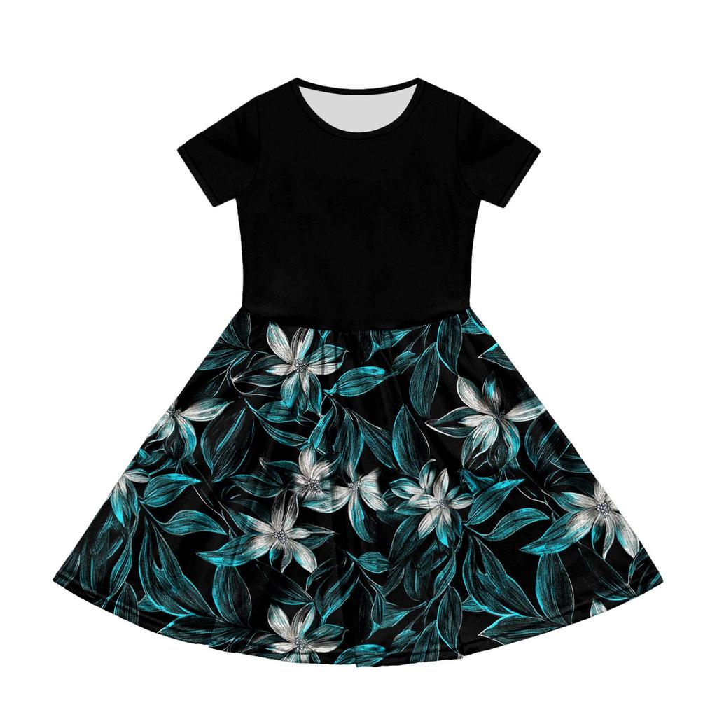 Летнее платье для девочек, однотонное платье без рукавов с принтом и карманом, повседневное платье, вечернее платье с короткими рукавами