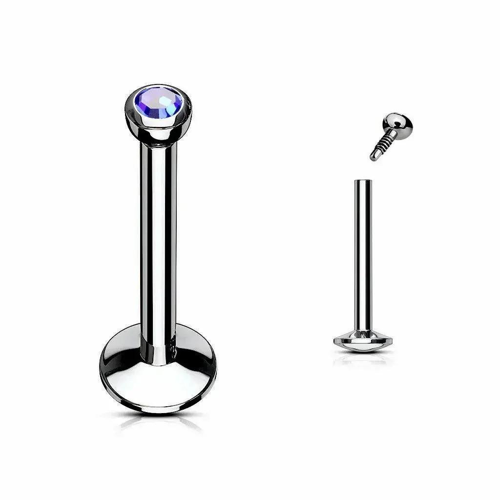 2X 2мм Разноцветный Кристалл Внутренняя Резьба Лабрет 6мм - 12мм Стальное Кольцо Штанга Пирсинг Уха Трагус Монро Губа