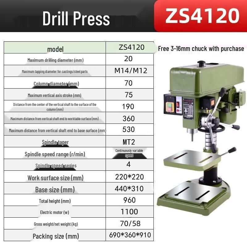 Taiyouyuan ZS4120 Drilling & Tapping Machine CN plug (adapter included)