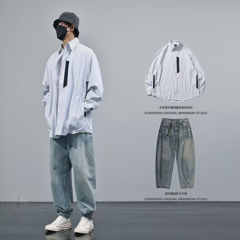 2024 Letter Long Sleeve Shirt Japanese Hong Kong Style Ins Loose Shirt Boys Summer Trendy Versatile Casual Coat