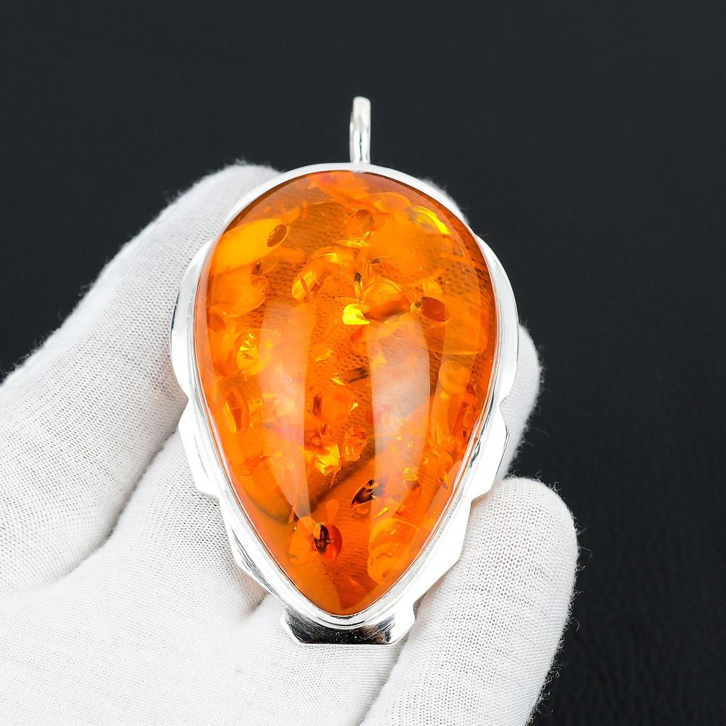 Baltic Amber Lab Created Gemstone Handmade 925 Sterling Silver Pendant Amber Gemstone Pendant For Gifts Handmade Jewelry Gifts For Women