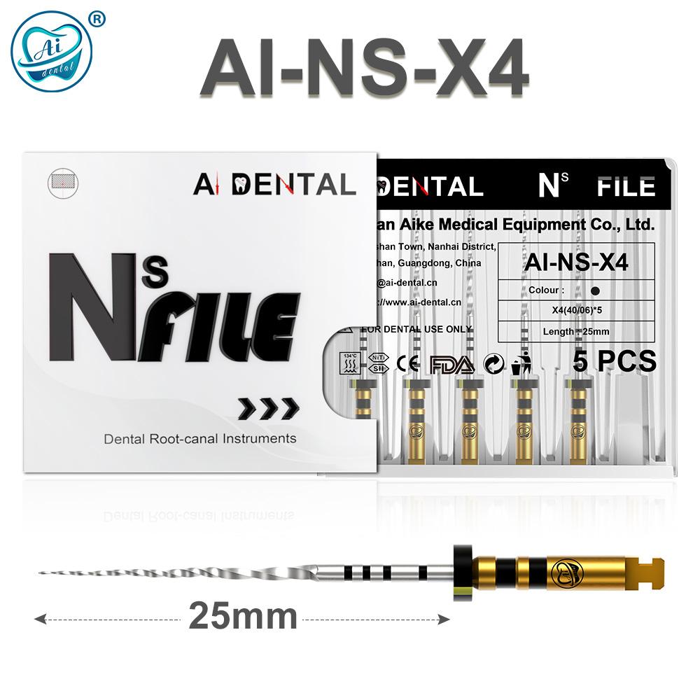 AI-NS любящий файл Корневой канал Переменная конусность Серпантинная форма Следующая серия Silver NiTi сверло с термоактивацией 25 мм с прямоугольным поперечным сечением