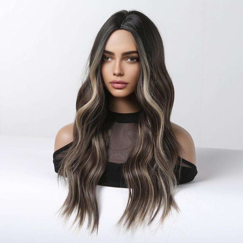 ALAN EATON Длинный коричневый синтетический парик омбре с коричневыми бликами, парик средней части волос для женщин, ежедневное использование, натуральное термостойкое волокно