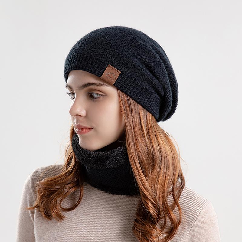 Cross-border Men's and Women's Same Hat Scarf Suit Korean Version Plus Velvet Pullover Cap Outdoor Warm Knitted Wool Cap